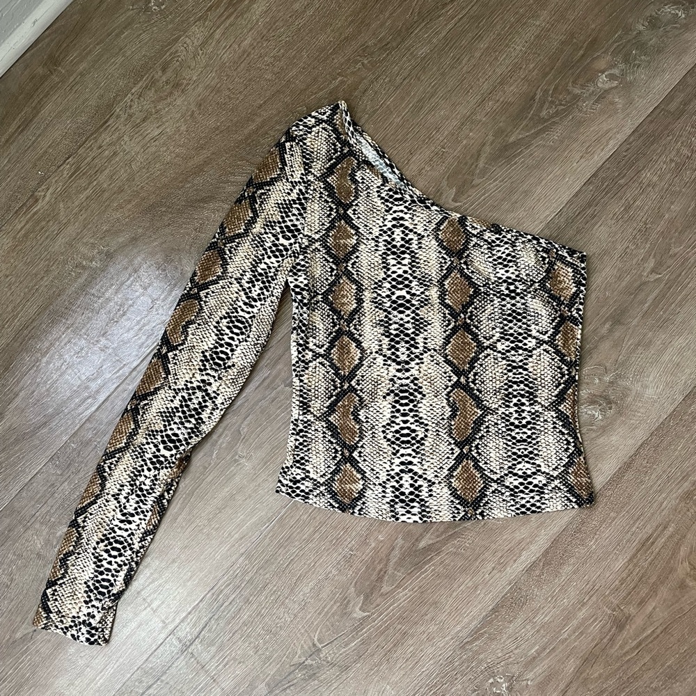Snake Print One Shoulder Top Size S Stretch Animal Print Going Out Club Goth